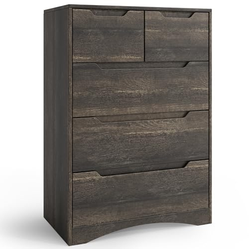 Blishom Cassettiera Camera da Letto con 5 cassetti, settimino camera da letto,Moderno e Salvaspazio per la Camera da Letto Soggiorno e Ingresso, 94 x 72 x 41 cm,Marrone scuro