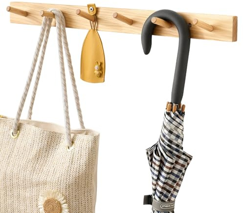 OAKERLAND Wandgarderobe Pekannüsse Holz Kleiderhaken, 60cm Garderobenhaken Wand für Jacken, Mäntel, Schals, Handtaschen, 6 Haken Garderobenleiste Hakenleiste Holz Für Schlafzimmer