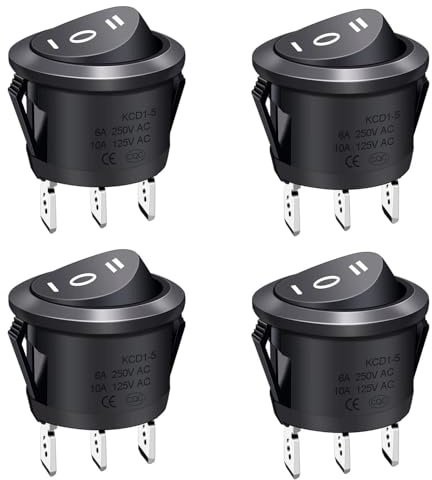 YOGAZEN Kippschalter 3 Positionen, Wippschalter Eingebettet Runde, Wippschalter, Kippschalter 12V, 2 Polig EIN/AUS SPST Switch 10 A/125V,6 A/250V,Rund Button, für Auto, Boot, Haushaltsgeräte