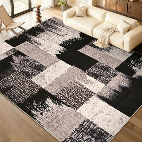 Alishomtll Teppich Schwarz Braun 160x230 cm, Modern Geometrisch Teppich | Rutschfest Kurzflor Küchenteppich, Weich Waschbar Flurläufer für Wohnzimmer Schlafzimmer Arbeitszimmer Eingang
