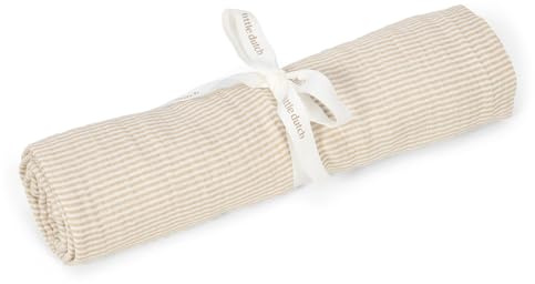 Little Dutch Pucktuch Swaddle Tuch Decke Musselin Baby (120x120 cm) Soft Beige Stripe - Pure