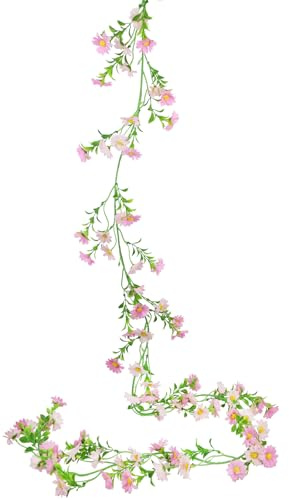 CEWUDA Blumengirlande Künstlich Gänseblümchen Deko Hellrosa Seidenblumen Girlande Hängend Vines Künstliche Blumen Girlande Frühling Hochzeitsbogen Zuhause Wand Garten Party Hochzeit Zimmer Ostern 2M