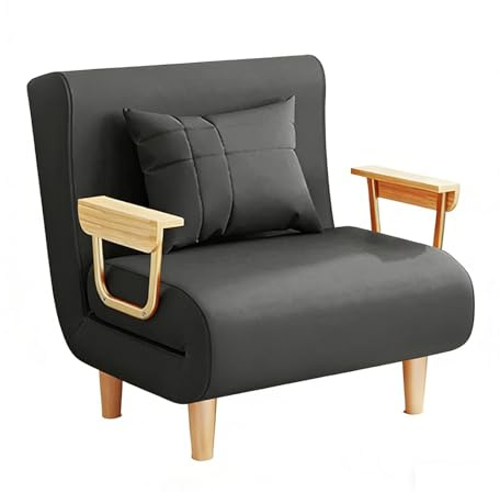 Sovfåtölj 3-i-1 Bäddfåtölj med Armstöd Gästsäng Hopfällbar med Ryggstöd i 6 Lägen och Kuddar Loungesoffa för Vardagsrum, Gästrum, Litet Utrymme(Dark gray,68x72x84cm)