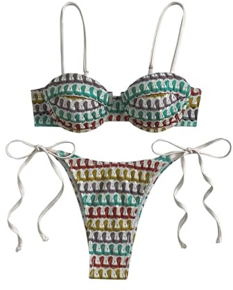 SHENHE Women's Bikini Sets Underwire Top Crochet Striped Tie Side String Swimsuits 2 Piece Multicolor Medium
