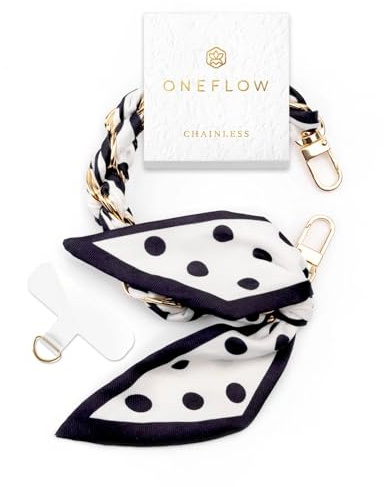 ONEFLOW Handyanhänger fürs Handgelenk, Universal Handykette kurz Handschlaufe, Scarf Handyband für Hüllen abnehmbar, Anhänger Kette mit Karabiner für alle Handys, Chainless Silk Liaison