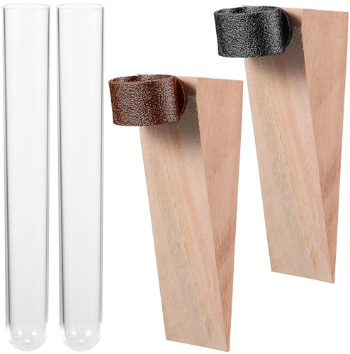 AMUSLESUR 2 Sets Hanging Plant Propagation Containers Hydroponic Test Tube Wall Mounted Pots with Solid Wood Frame for Kitchen Office Decorative and Practical Use