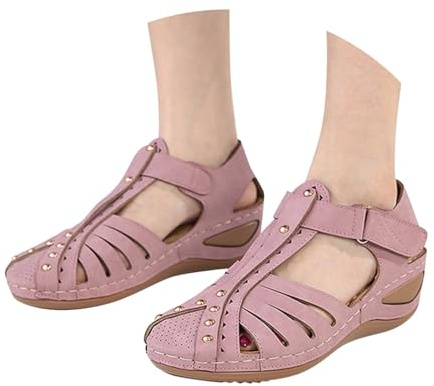Genérico Sandalias de verano para mujer, con punta redonda, informales, con velcro, cómodas, para playa (42)