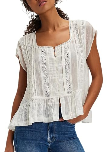 Women Boho Lace Trim Tank Top Tie Front Button Down Tops Beach Vacation | Summer Boho Lace Trim Tank Top for women,Tie Front Solid Color Tops for Beach Vacation,Loose Elegant Going Out Tops