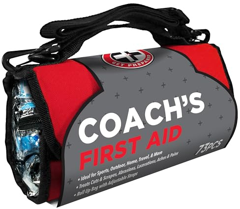 Be Smart Get Prepared 73-Piece Coach’s and Team Sports First Aid Kit in Roll up Bag: Clean, Treat, Protect Cuts, Scrapes. Home, Office, Car, School, Travel, Hunting, Outdoor, Camping, FSA HSA