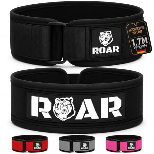 Roar® Ceinture Musculation Homme et Femme, Ceinture Lombaire Musculation, Ceinture Crossfit Homme, Ceinture de Force Musculation, Ceinture Halterophilie, Ceinture Fitness, Crossfit (Noir, L)