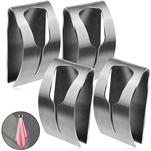 Boao 4 Pieces Self Adhesive Hand Towel Hook Holder Grabber Stainless Steel Kitchen Towel Hook Rack Wall Mount Non Drilling Required Holders for Bathroom Kitchen