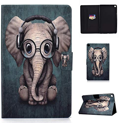 Bspring Hülle für Samsung Galaxy Tab S6 Lite 10,4 Zoll SM-P610/P615 2020 Release Case Cover mit Kartenfächern & Bargeldfächern PU Leder Case Multi-Winkel View Folio Stand Cover,Elefant
