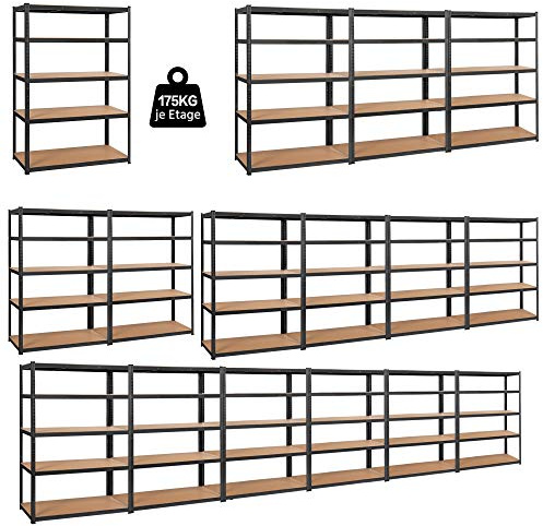 Yaheetech 5X Schwerlastregal mit höhenverstellbaren Ablagen Metallregal Garagenregal mit 5 Böden Kellerregal 180x120x60 cm Werkstattregal bis 875 kg belastbar Garage, Keller