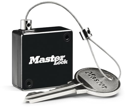 Master Lock 5490EURD Correa de llaves retráctil para cajas de seguridad para llaves Caja fuerte para llaves, Hasta 91 cm de largo, Negro