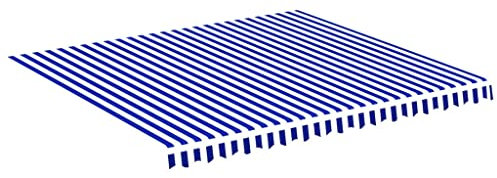 vidaXL Tissu de Remplacement pour Auvent Toile d'Auvent Tissu de Rechange pour Store Banne de Jardin Patio Terrasse Extérieur Bleu et Blanc 4x3,5 m