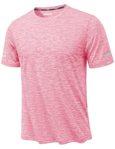 KEFITEVD Snabbtorkande t-shirts för män kortärmad sporttoppar lätt gym löpning t-shirt män andningsbara träningskläder, Rosa, 3XL
