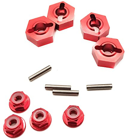 4pcs Alloy 14mm Wheel Hex Hub Adaptor and 4pcs M4 Flanged Lock Nut for Arrma 3S BLX Vorteks Senton Granite Big Rock Upgrade Parts, Replacement for ARAC9742 ARAC9699 (Red)