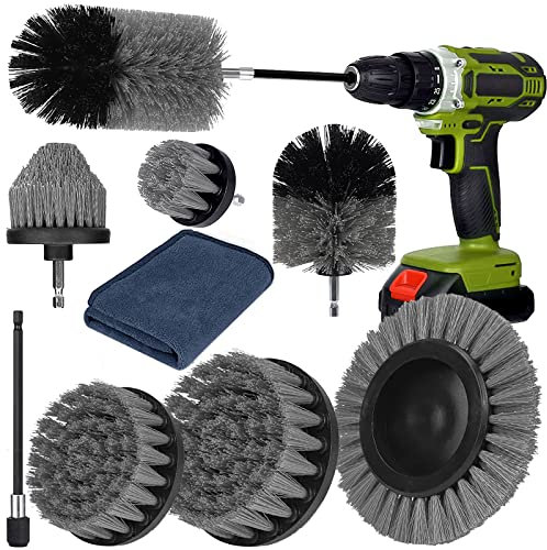 Amzeeniu Brosse de Nettoyage 9 Pièces pour Perceuse Électrique - Kit pour Jantes, Voiture, Carrelage, Baignoire