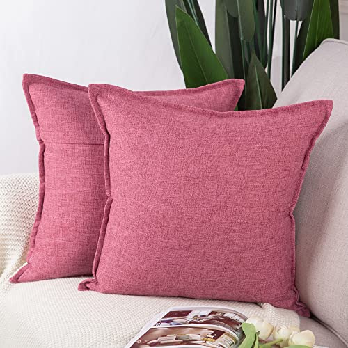 Madizz Juego de 2 Suave Lino Poliéster Decorativo Funda de cojíns Lujo Estilo Fundas de Almohada para el sofá Dormitorio Rosa Cuadrado 60 x 60 cm