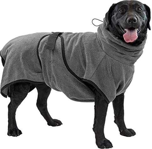 Royal Dry Hundebademantel L – Rückenlänge 60–68 cm – Mikrofaser – Für mittelgroße Hunde – Schnelltrocknend mit Klettverschluss – Grau