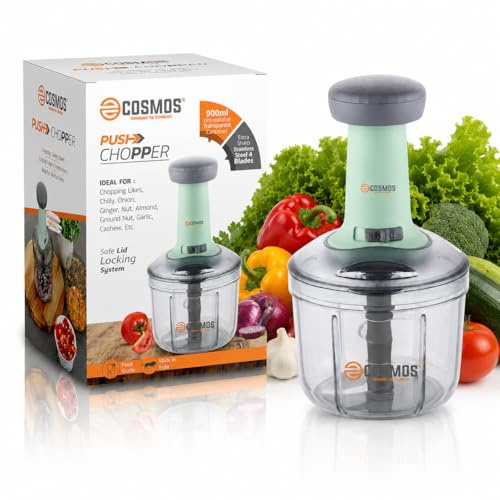 E-COSMOS Tritatutto per alimenti, 900 ml, 4 lame in acciaio, grande, manuale, per tagliare cipolla, insalata, pomodoro, patate (confezione da 1) 900 ml