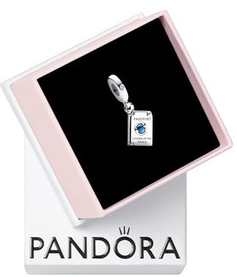 Pandora Moments Charm pendant Passeport ouvrable en argent sterling avec zircones cubiques transparentes et émail bleu dégradé