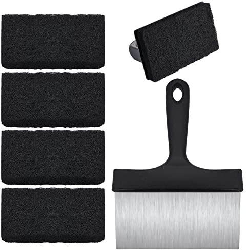 7pcs Griddle Cleaning Kit for Flat Top, Stainless Steel Grill Pan Scraper Scrubber Scouring Pads with Handle Versatility Grill Cleaning Tool Accessories for Blackstone Removing Greasy Stain Residues