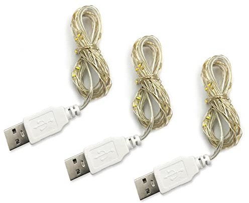 BQZYX+ 3 Pack USB Fairy Lights USB Powered String Lights Warm Yellow 2 Meters 20 lamp Beads Led Christmas Lights Fairy String Lights led Light String (Warm Yellow)