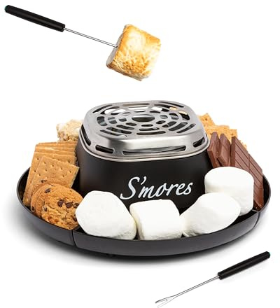 Nostalgia Tabletop Indoor Electric S'mores Maker - Smores Kit With Marshmallow Roasting Sticks and 4 Trays for Graham Crackers, Chocolate, and Marshmallows - Movie Night Supplies - Black