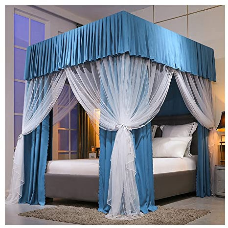 CENAP Moskitonetz für 1,8 m/6 Fuß Bett, Betthimmel mit 4 Stangen, doppelter Verdunkelungs- und staubdichter Bettvorhang (Farbe: Stil 3, Größe: 1,8 x 2 x 2 m)