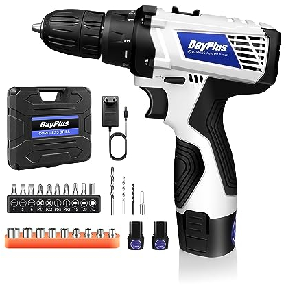 Akku Schlagbohrschrauber 16.8V mit 2 Akku 1.3Ah und Ladegerät, 18+1 Drehmoment Funktion, 2 Variable Geschwindigkeit, Kombi-Hammer mit 23 Zubehör, Einfach Installieren, LED-Arbeitsleuchten, 45Nm