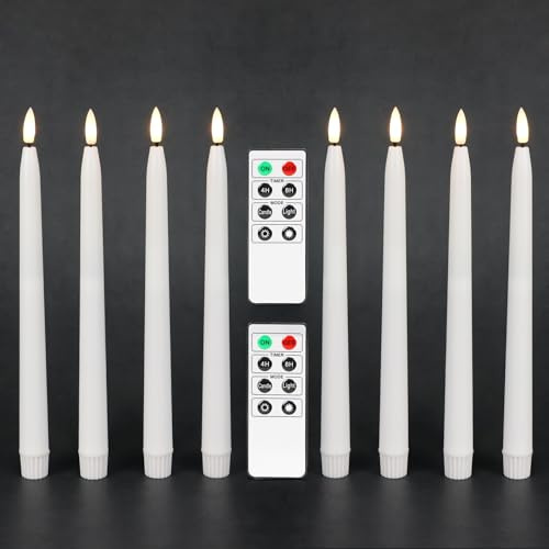 Fanna flamlösa avsmalnande ljus med timer, batteridrivna LED-ljusstakar äkta vax färdiga, 2 fjärrkontroller och batterier ingår – H 11 tum set med 8 (vit)