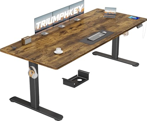 TRIUMPHKEY Höhenverstellbar Schreibtisch groß 200x80cm USB Steckdose 3 Memory-Steuerung Schreibtisch Höhenverstellbar Anti-Kollisions Höhenverstellbarer Tisch Computertisch Vintagebraun