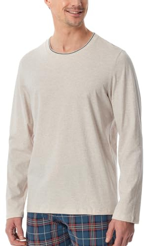 Schiesser Herren Schlafshirt Langarm Rundhals Organic Cotton-Mix + Relax Pyjamaoberteil, beige-Mel_182042, 48