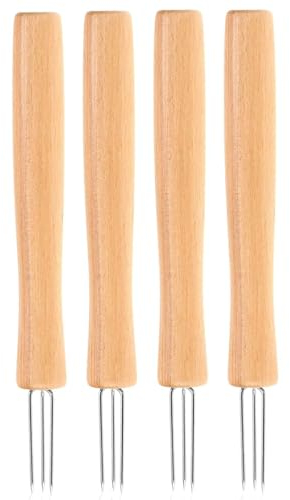 Erice 4 PCS Corn On The Cob Holders, Corn on the Cobb Holders Stainless Steel with Wooden Oak Handle, Corn Cob Holders, Barbecue Fork, Kitchen Tool for Outdoor Home Cooking BBQ, EA1371700