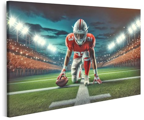 islandburner Bild auf Leinwand American Football Moment vor dem Spielzug im Stadionlicht Bilder Wandbild Poster