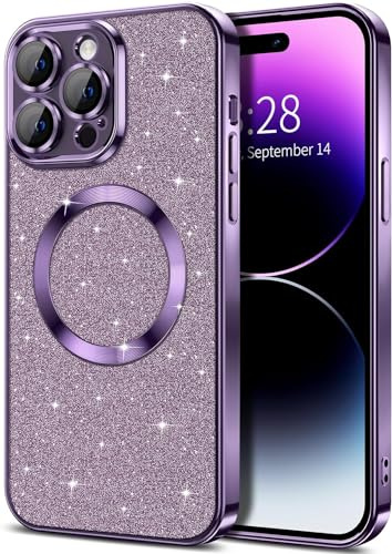 miyonsin Glitter Magnetica Cover per iPhone 14 PRO Max, Anti Graffi Glitter Custodia, Brillantini Sottile Silicone TPU Antiurto Case per iPhone 14 PRO Max, Viola