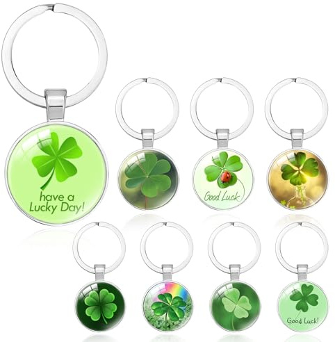 Lwtsrp 8 Pezzi Portachiavi Quadrifoglio Portafortuna Trifoglio Fortunato Ciondolo di Fascino Clover Fortuna per Donna e Uomo