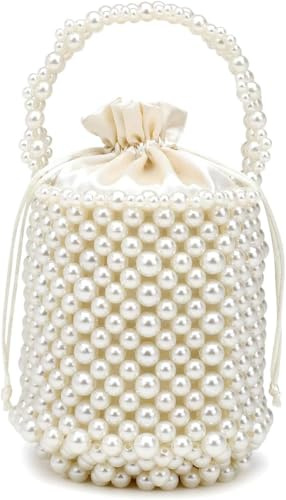 FENXIXIONE Donne Fatte A Mano Pochette Con Perle Secchiello Borsa Da Sera Perla Acrilica Borsa Per Festa Di Nozze (Taglia unica,Perla)