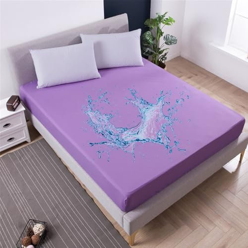 FANSU Spannbettlaken Mikrofaser Wasserdicht Spannbetttücher Elastisch Weiche Bettlaken Spannbetttücher Spannbetttuch Spannleintuch für Boxspringbet, 30cm Tiefe Tasche (140x200cm,Lila)