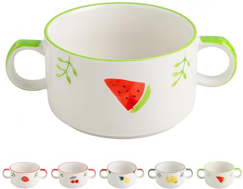 Dowbom Ciotole francesi per zuppa di cipolle da 226,8 g, adatte al forno, per zuppe di cipolle, piccole tazze da brodo (anguria, 350 ml)