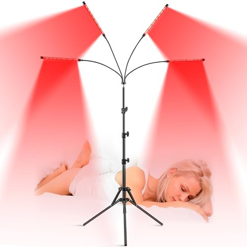 Lampada a luce rossa con supporto, lampada a infrarossi Cozion 120 LED con timer, 660 nm e 850 nm, lampada a infrarossi a 4 teste