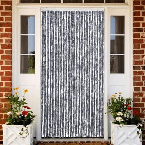 Sufrk Insect Curtain Silver 100x220 cm Chenille-Magnetic Fly Screen Door,Heavy Duty Bug Mesh Curtain with Powerful Magnets and Full Frame Magic Tape,Insect Protection Door No Gap