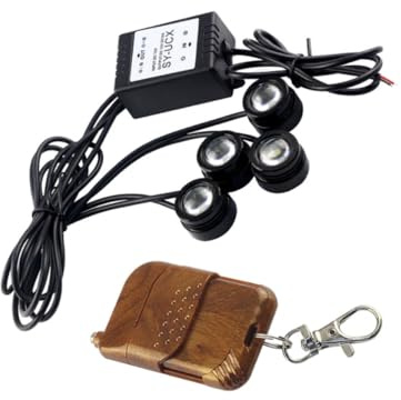 SOLUSTRE Lumière Stroboscopique Œil D’aigle sans Fil Dc 12v, Kit 4 Lampes | Blanc 600 Lm, Télécommande sans Fil et Changement de Mode, Aluminium, 1, 5 W × 4