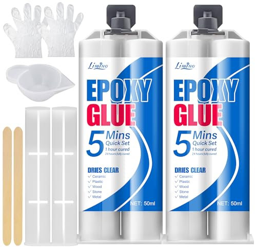 Colla Epossidica Trasparente - 100ml Colla Bicomponente - Riparare Piastrelle, Metallo, Ceramica, Plastica, Legno - Riparazione Rapida in 5 Minuti Super Colla - Resistente All'usura, Impermeabile
