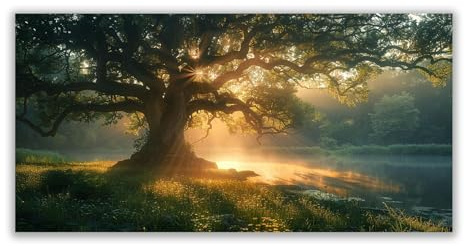 BOHUO Gold, grün Baum des Lebens Leinwand Bilder, Natürlicher Sonnenuntergang Poster Pictures Wandbilder Groß Bild für Wohnzimmer Schlafzimmer Wanddekoration-70x140cm Ungerahmt