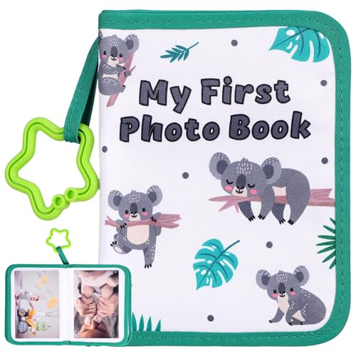 IMIKEYA Baby Photo Album My First Photo Book Soft Cloth: Memory Keepsake Holds 17 Sheets 6x4 Pictures for Newborn Toddler - Green Koala Family Record Picture Holder for Baby Shower Party Favors