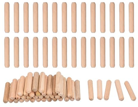 QUARKZMAN 90 Pcs Chevilles En Bois 5x30mm(0.2x1.18) Extrémités Biseautées Chevilles En Bois À Rainures Bois Dur Séché Pour Menuiserie Meubles Étagère