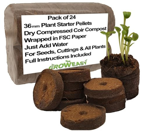 Plant Starter Pellets Size 36mm Pack of 24 | Grow Your Own Vegetables, Herbs and Flowers from Seed | Easy Propagation | Dry Compressed Coir Compost wrapped in Paper