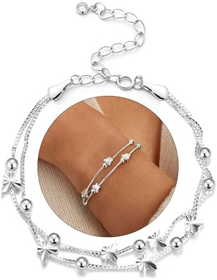 CASSIECA Bracelet Femme Argent Sterling Réglable Bracelets Empilable Bracelet en Perles Papillon Charm Bracelet Argent Bijoux pour Femme
